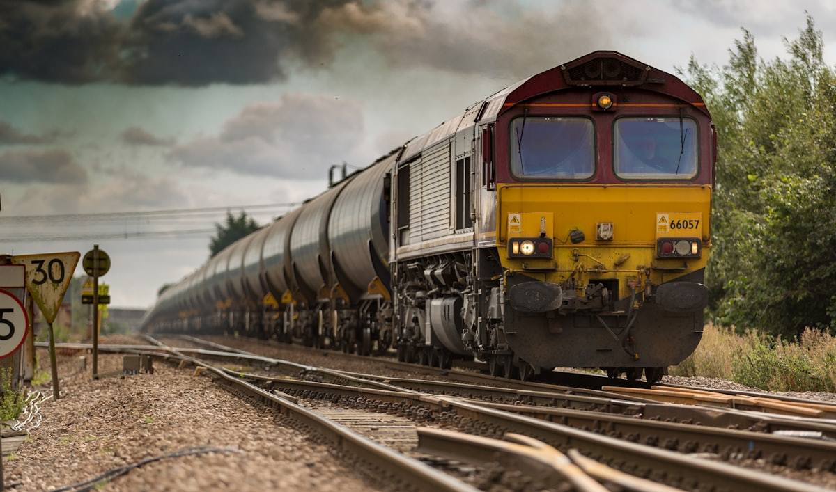 Freight train on railway tracks
